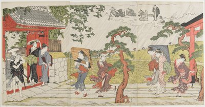 Averse soudaine au sanctuaire Mimeguri, 1787 - Torii Kiyonaga